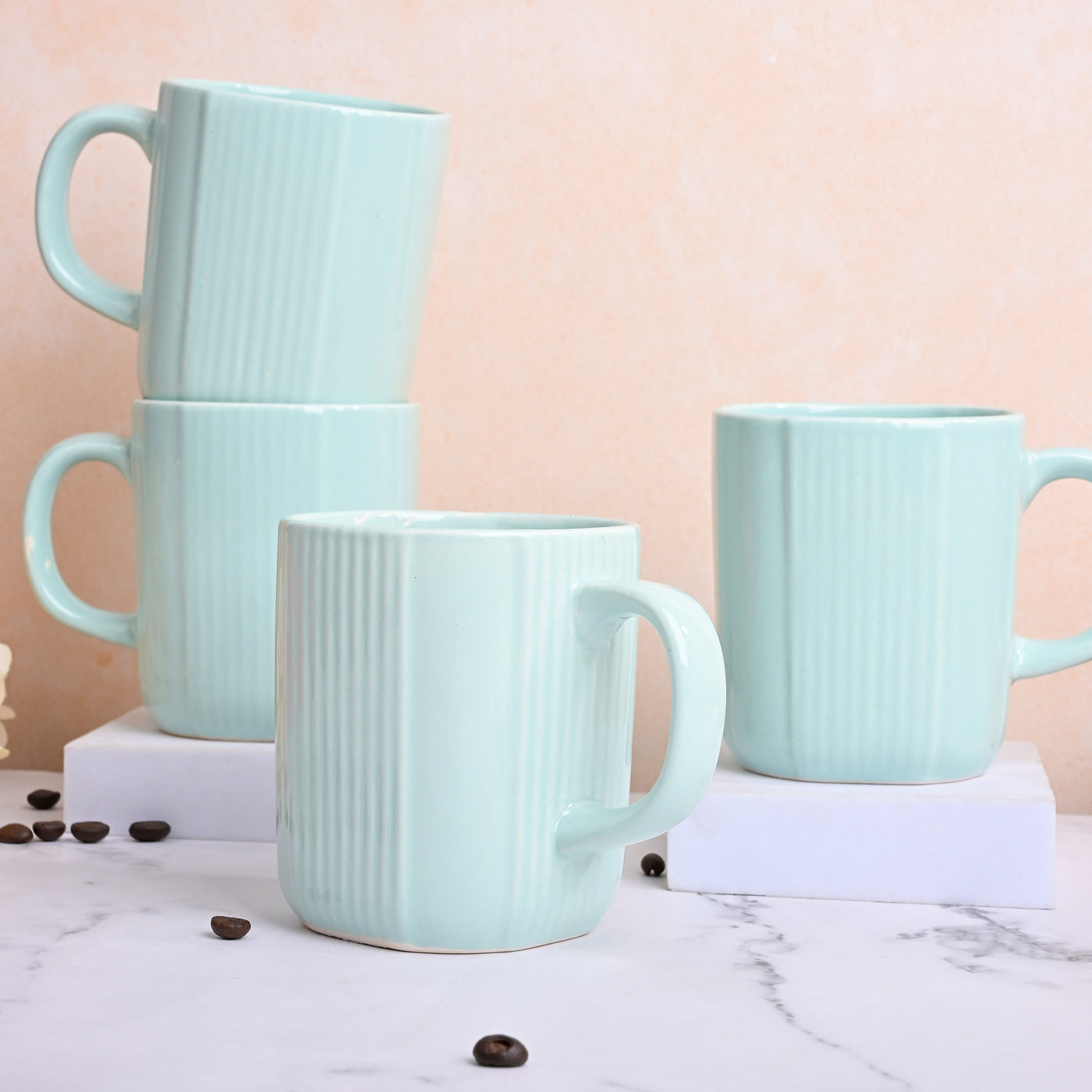 Light Green Unique Ceramic Coffee Mug Set of 4