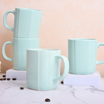 Light Green Unique Ceramic Coffee Mug Set of 4