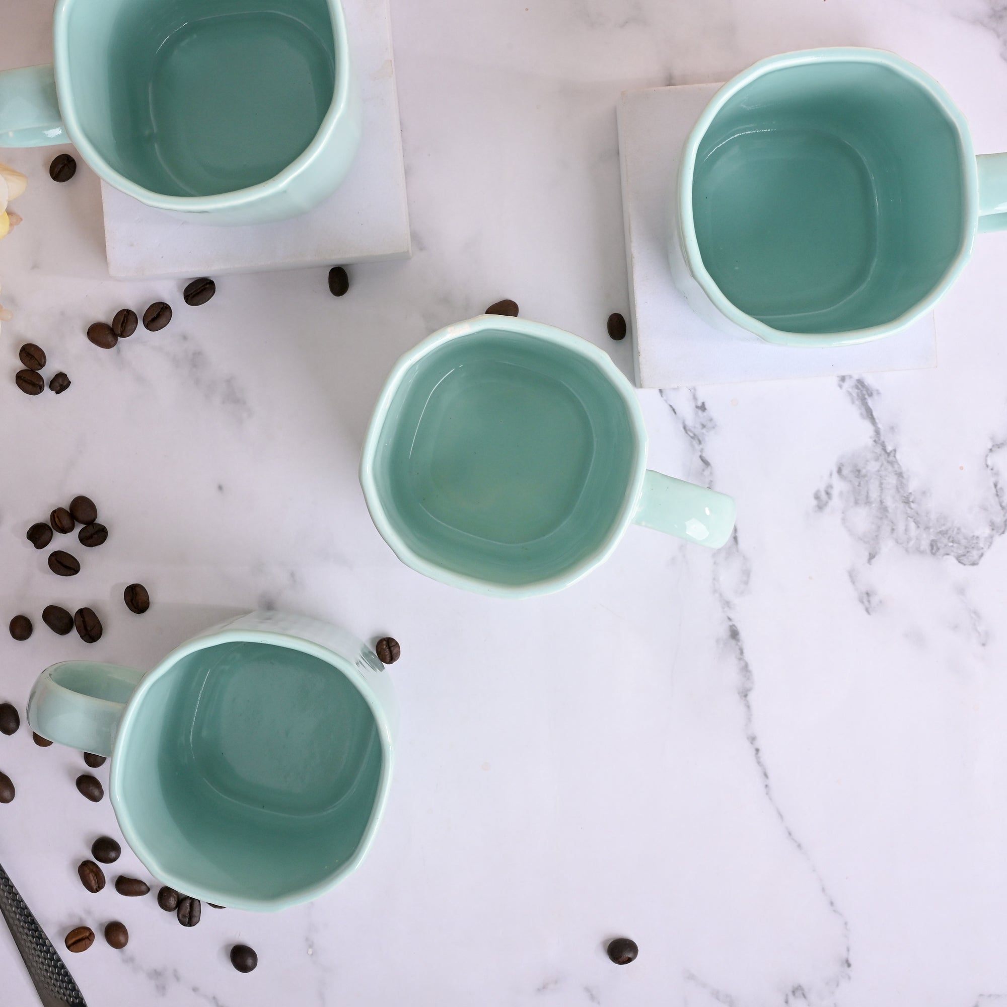 Light Green Unique Ceramic Coffee Mug Set of 4