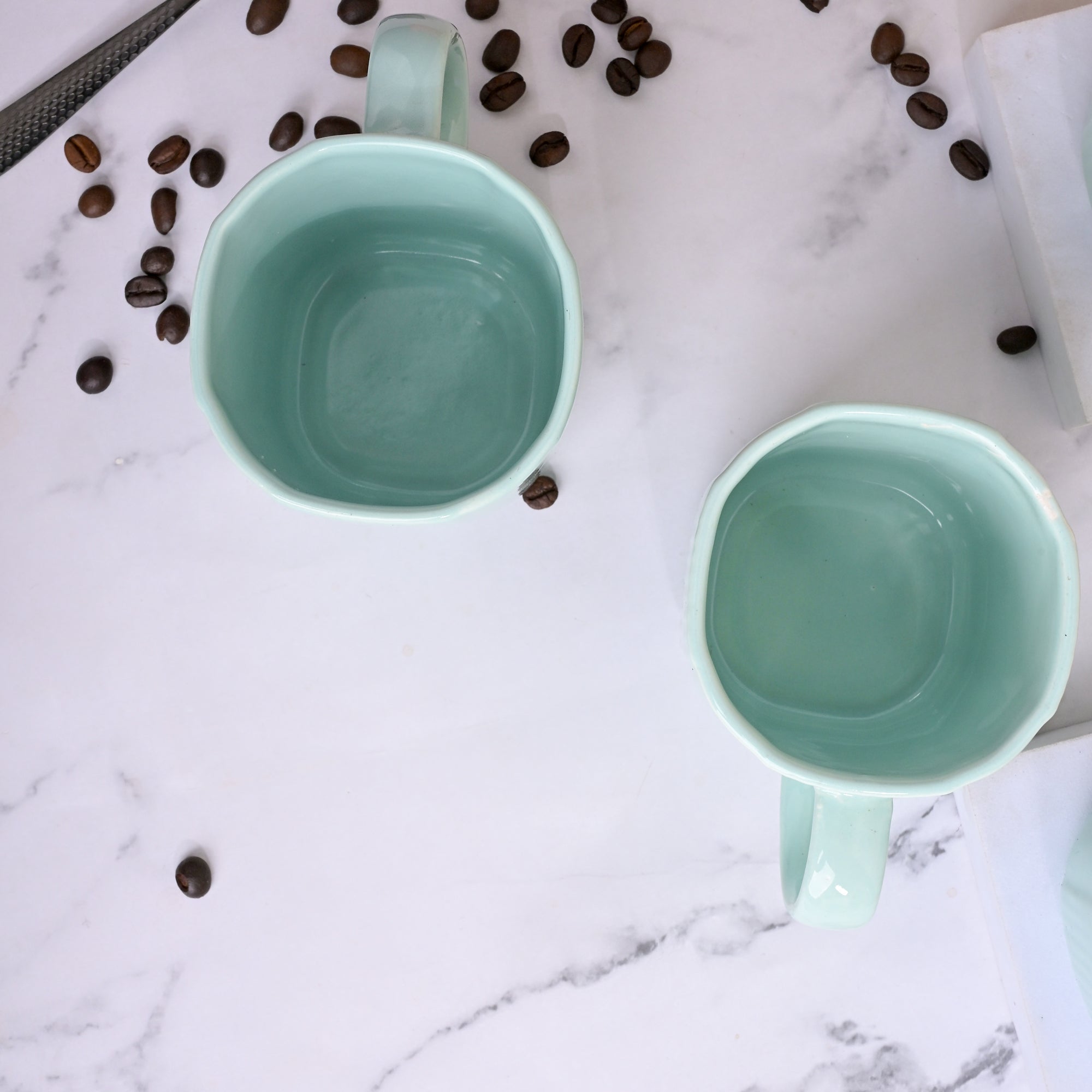 Light Green Unique Ceramic Coffee Mug Set of 2