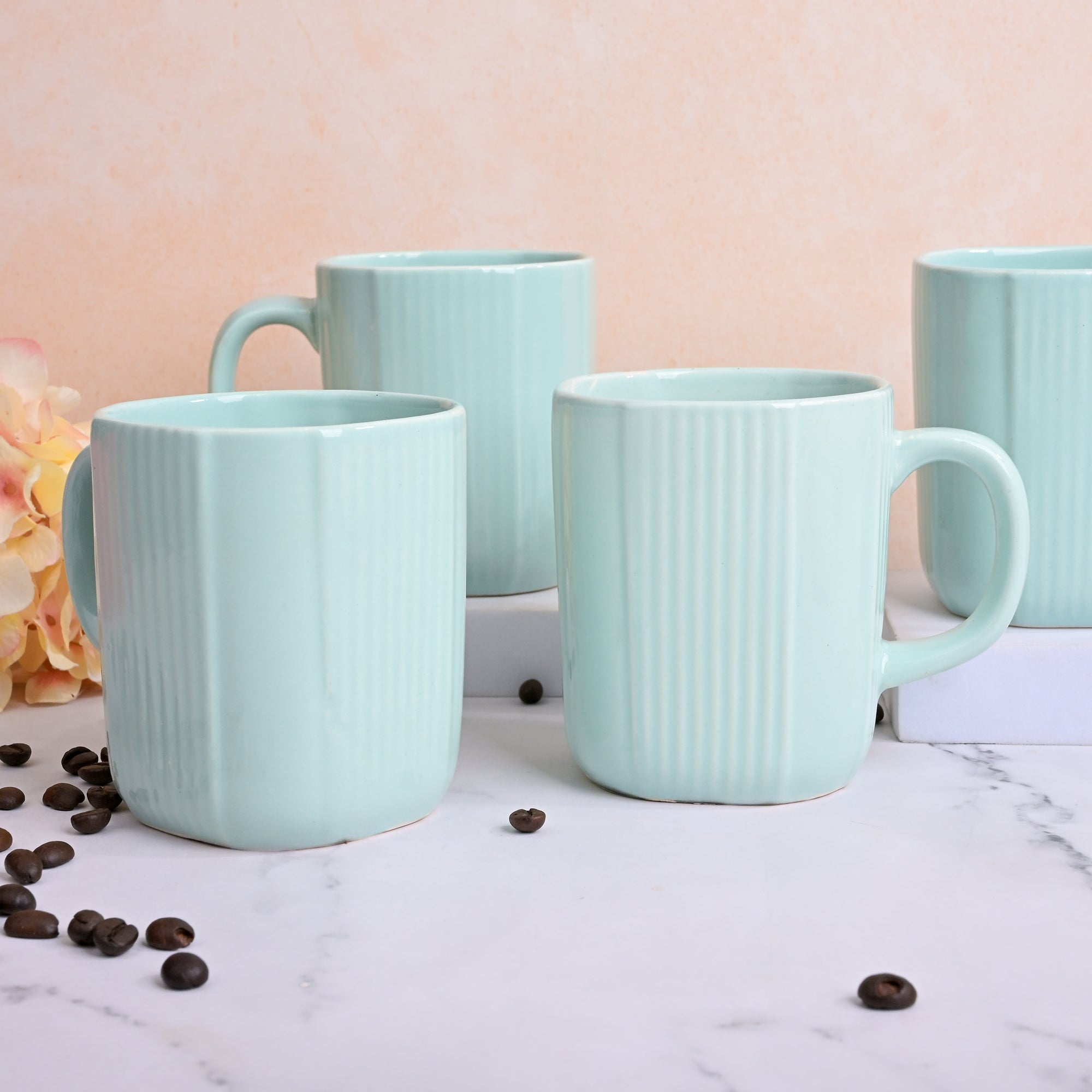 Light Green Unique Ceramic Coffee Mug Set of 4