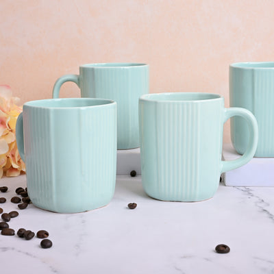 Light Green Unique Ceramic Coffee Mug Set of 4
