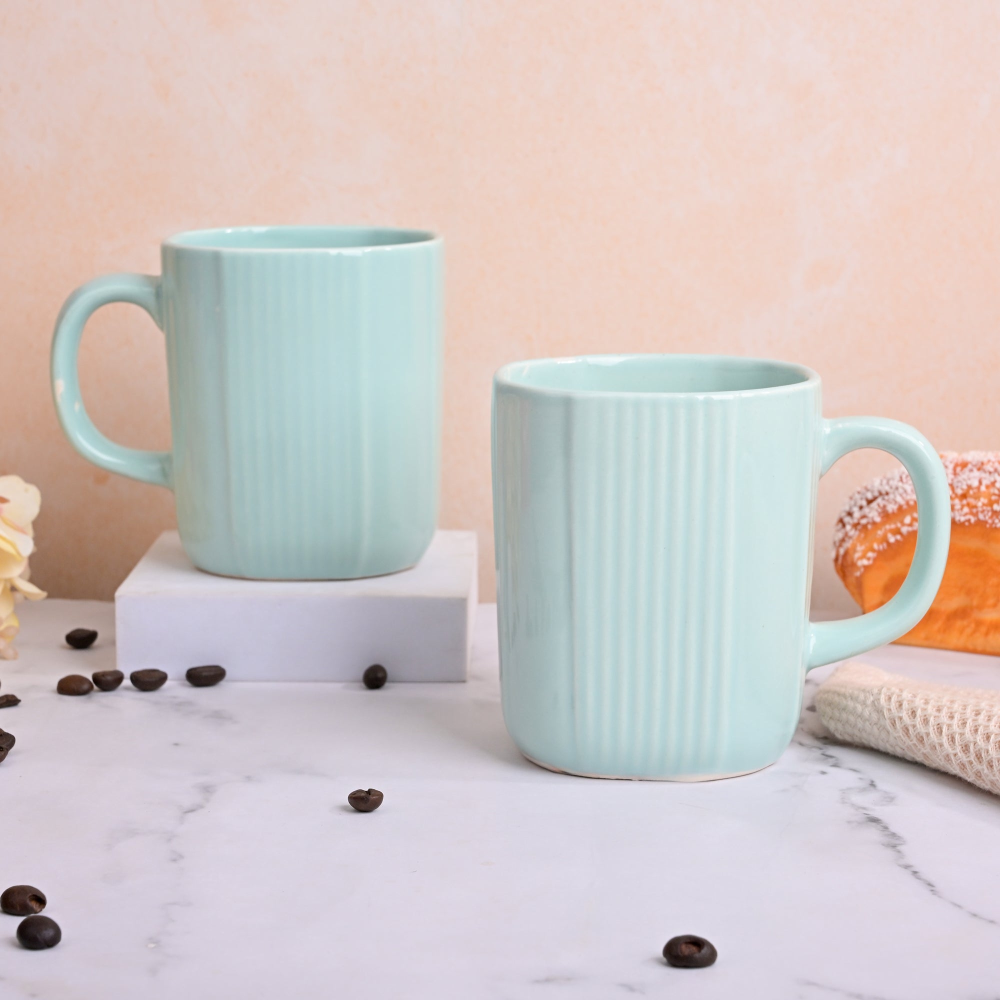 Light Green Unique Ceramic Coffee Mug Set of 2