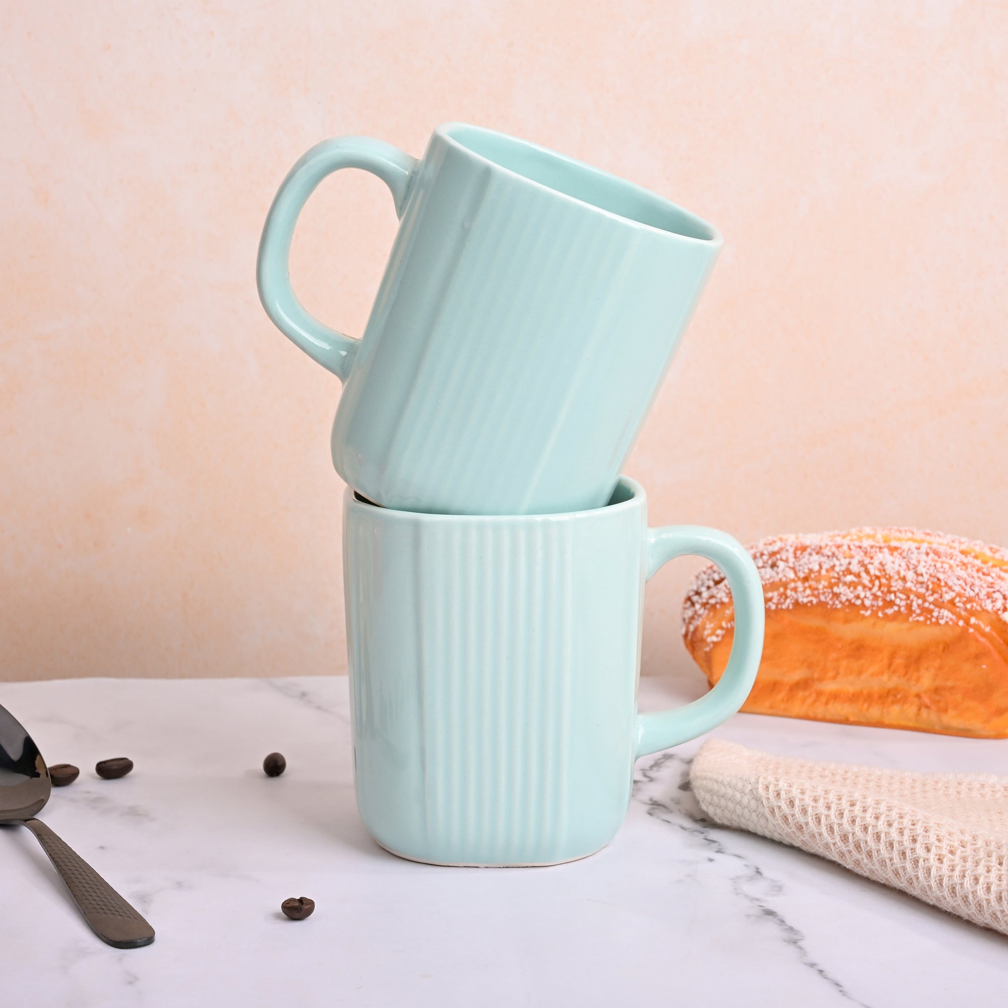Light Green Unique Ceramic Coffee Mug Set of 2