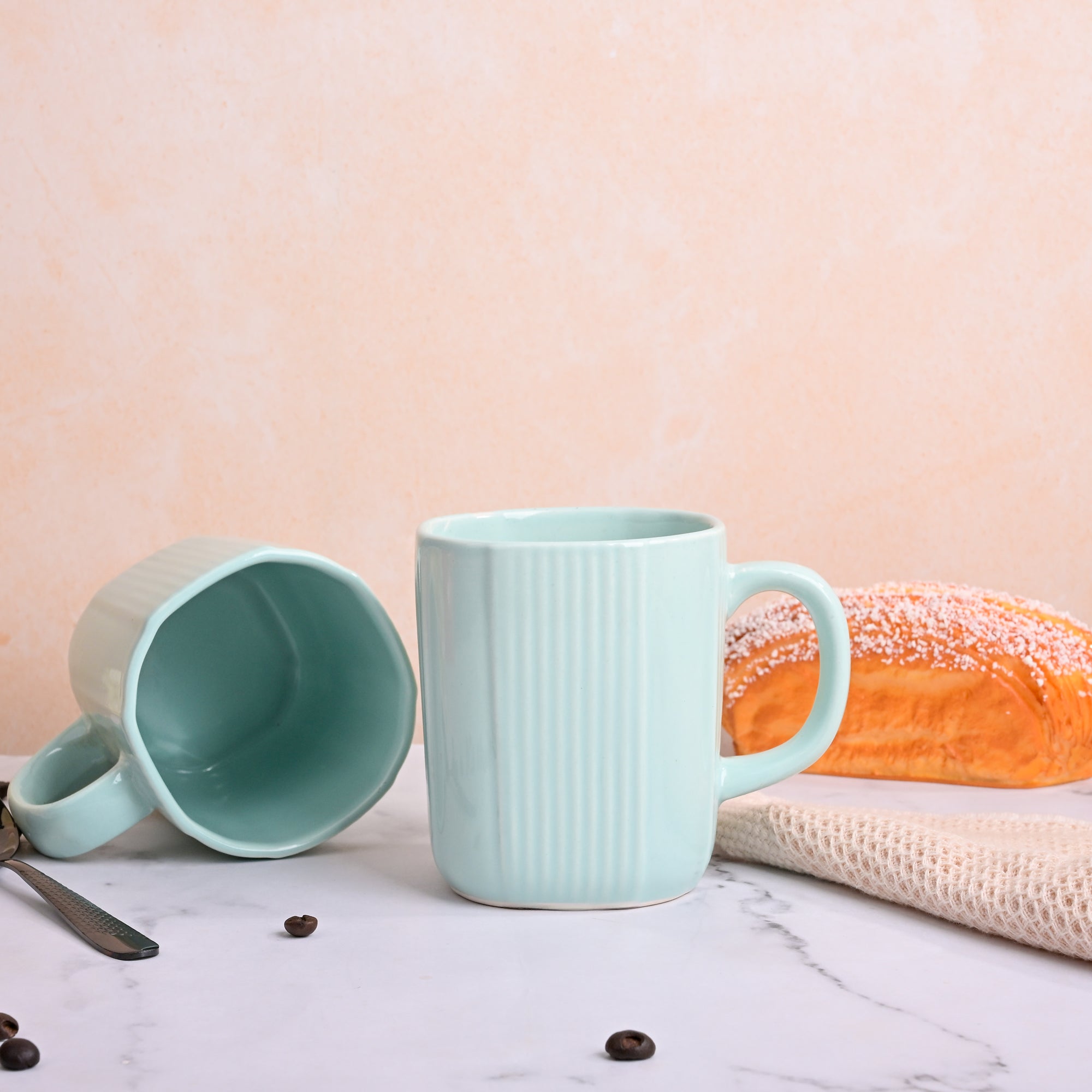 Light Green Unique Ceramic Coffee Mug Set of 2