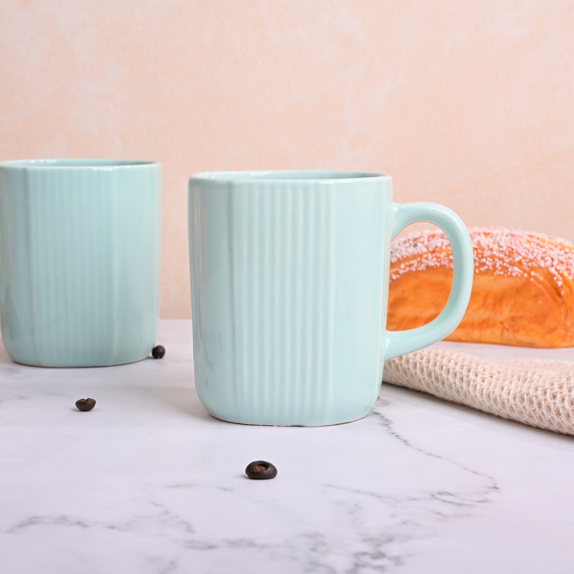 Light Green Unique Ceramic Coffee Mug Set of 2