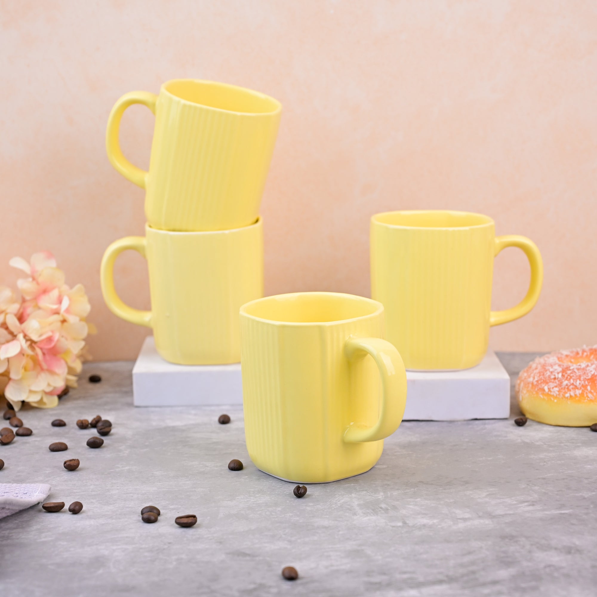 Yellow Sunkissed Ceramic Coffee Mug Set of 4