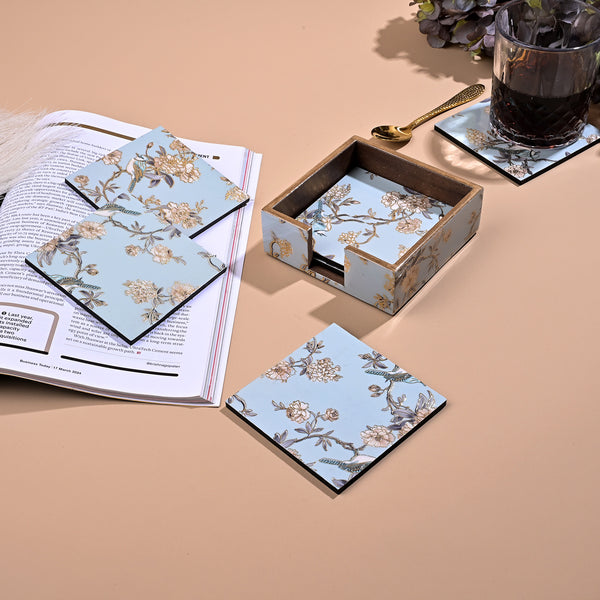 Premium Floral Elegance Glossy Coasters (Set of 6)