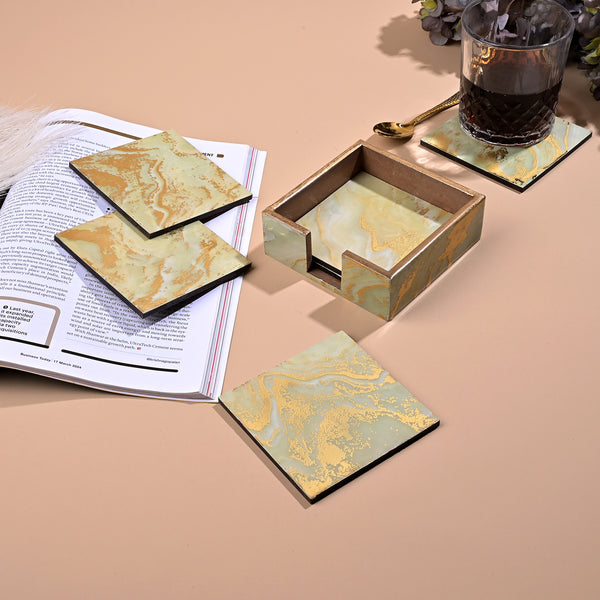 Chic Gold Foil Wooden Coasters (Set of 6)