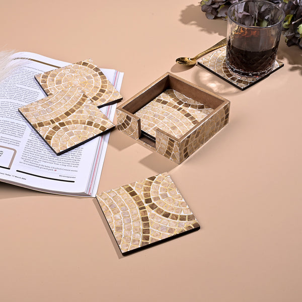 Premium Brick Pattern Wooden Coasters (Set of 6)