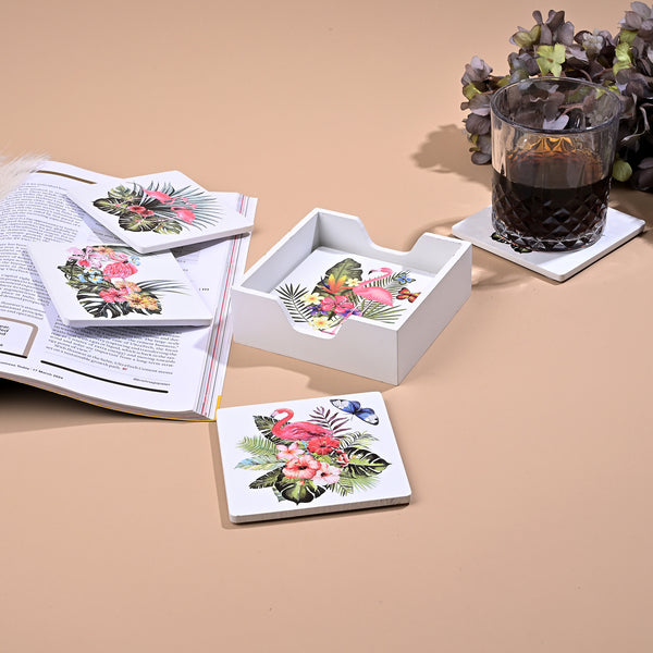 Flamingo Premium Wooden Coasters (Set of 6)