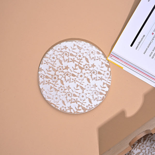 Stylish Gold-White Wooden Round Coasters (Set of 6)