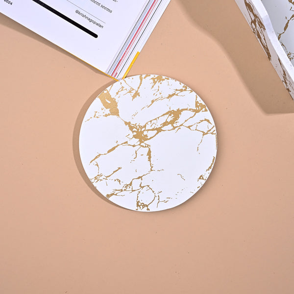 Premium White and Gold Wooden Coasters (Set of 6)