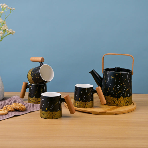 Bronze Decor Black Ceramic Tea Set Close Up – Kairaus