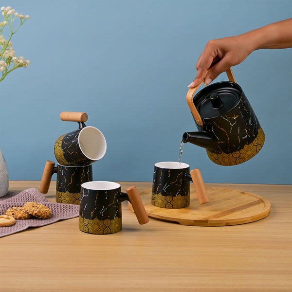 Bronze Decor Black Tea Set with Wooden Handle – Kairaus