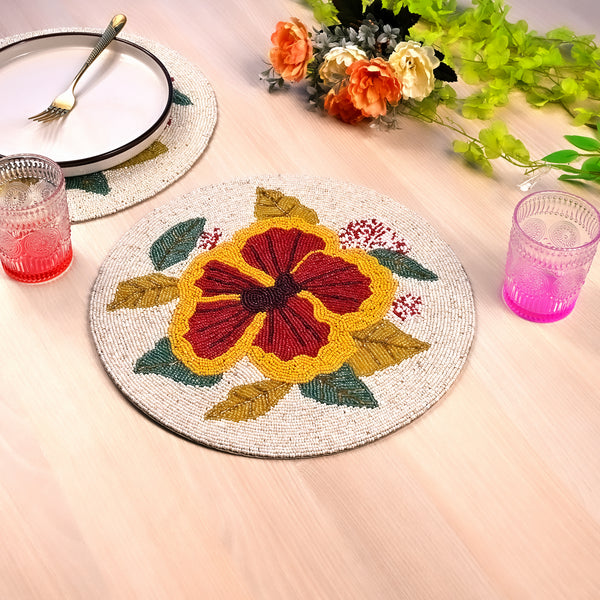 Whimsical Floral Beaded Table Mat