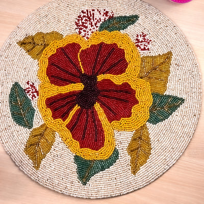 Whimsical Floral Beaded Table Mat
