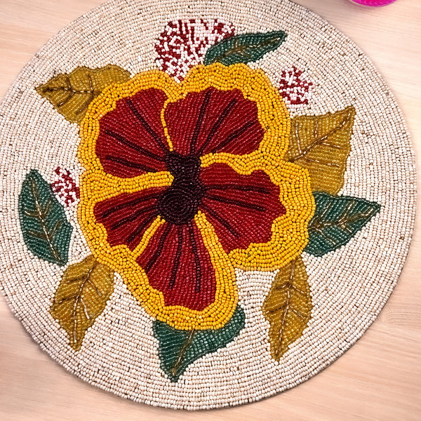Whimsical Floral Beaded Table Mat