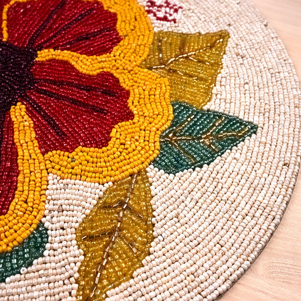 Whimsical Floral Beaded Table Mat