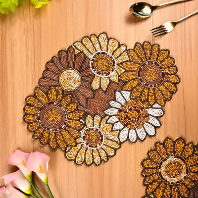 Yellow and White Flower Doily