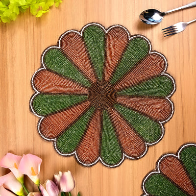 Starry Green and White Beaded Mat