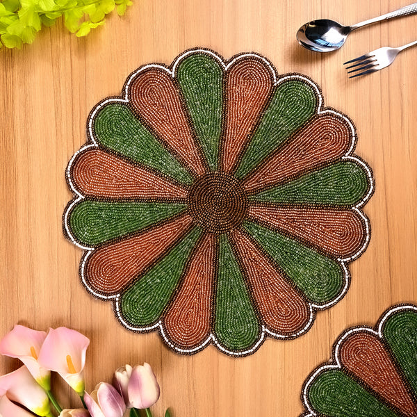 Starry Green and White Beaded Mat
