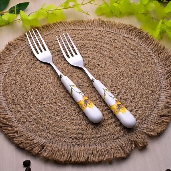 Ceramic & Steel Sunray Floral Forks (Set of 2)