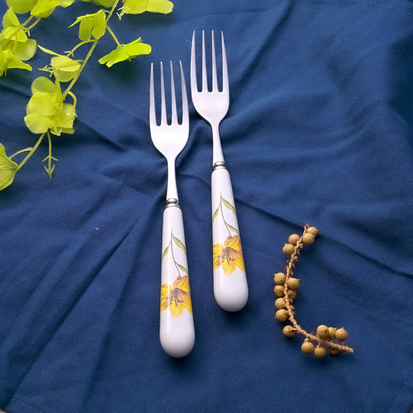 Ceramic & Steel Sunray Floral Forks (Set of 2)
