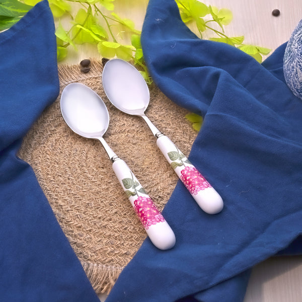 Elegant Ruffled Pink Ceramic-Handled Spoons (Set of 2)