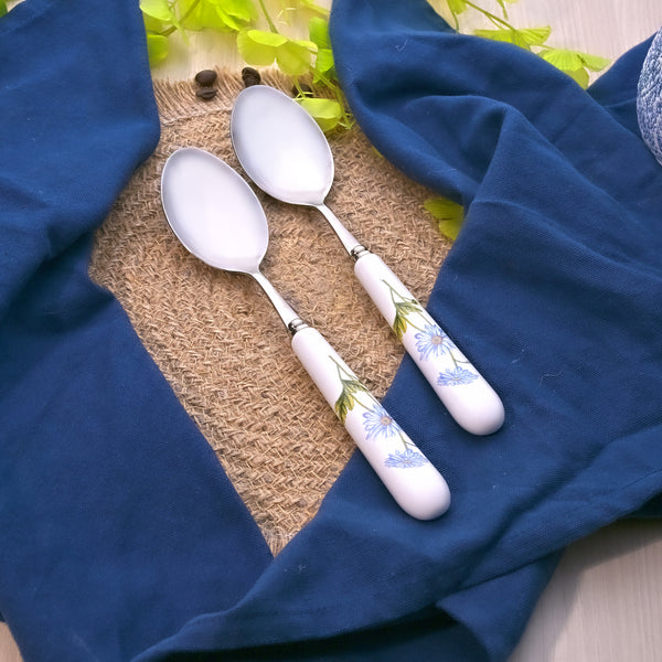 Chic Blue Daisy Ceramic Spoons (Set of 2)