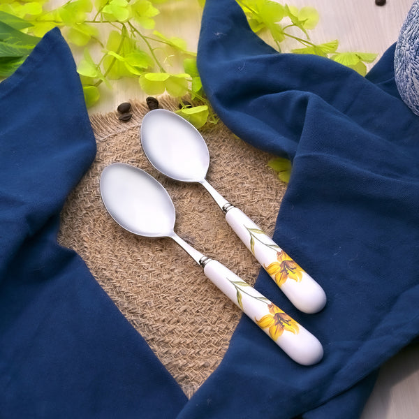 Golden Daffodil Grace Ceramic-Handled Spoons (Set of 2)