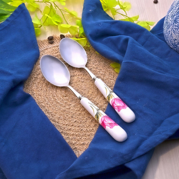 Regal Rose Print Ceramic-Handled Spoons (Set of 2)