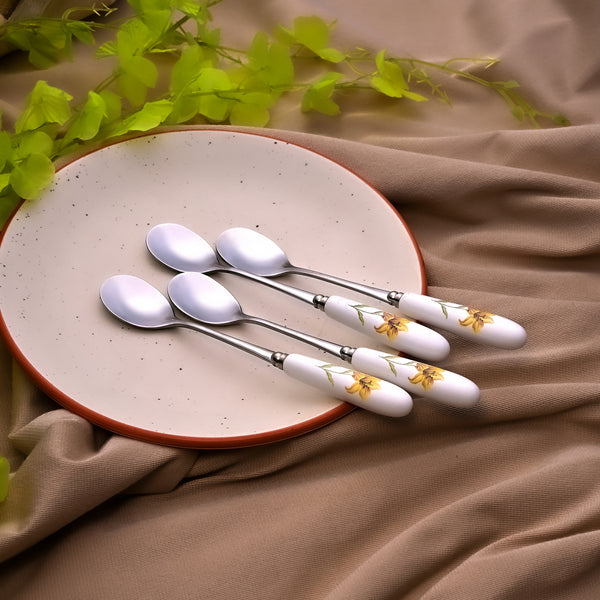 Daffodil Print Stainless Steel Dessert Spoons (Set of 4)