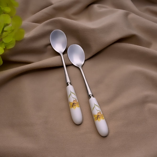 Daffodil Print Stainless Steel Dessert Spoons (Set of 2)