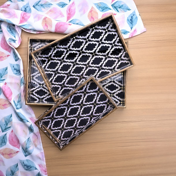 Moroccan Black & White Serving Tray (Set of 3)