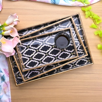 Moroccan Black & White Serving Tray (Set of 3)