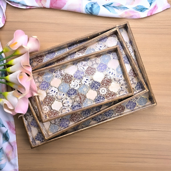 Moroccan Multicolor Wood Tray (Set of 3)