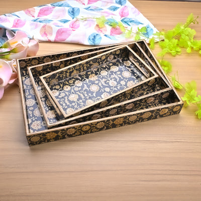 Persian Floral Black & Gold Serving Tray (Set of 3)