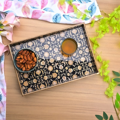 Persian Floral Black & Gold Serving Tray (Set of 3)