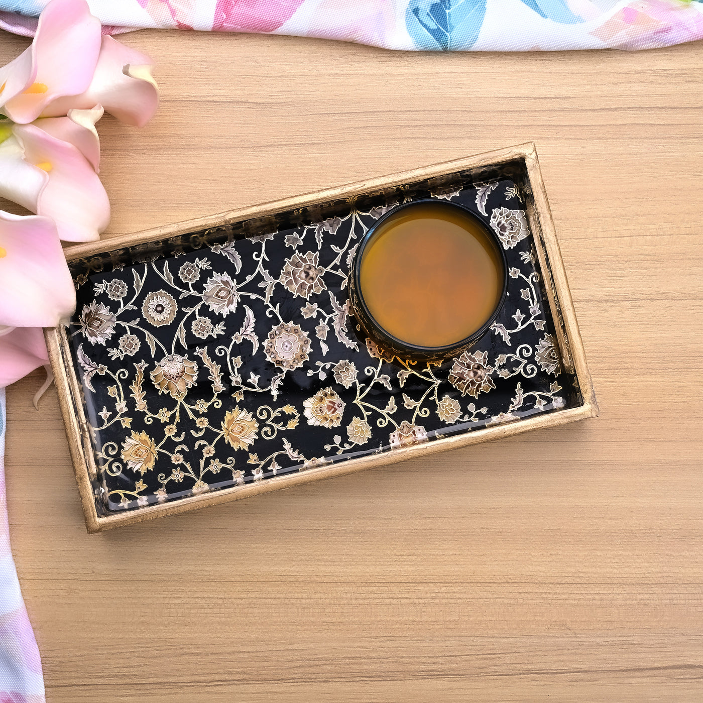 Persian Floral Black & Gold Serving Tray (Set of 3)