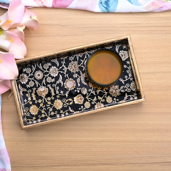 Persian Floral Black & Gold Serving Tray (Set of 3)