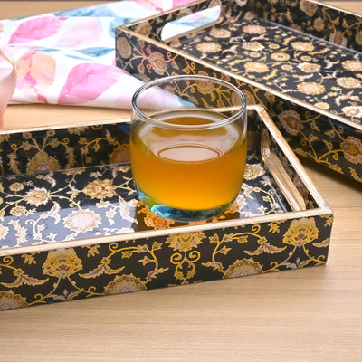 Persian Floral Black & Gold Serving Tray (Set of 3)