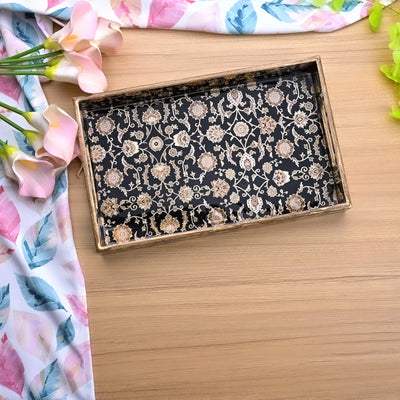 Persian Floral Black & Gold Serving Tray (Set of 3)