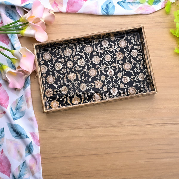 Persian Floral Black & Gold Serving Tray (Set of 3)