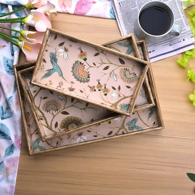 Hummingbirds Wooden Serving Tray Set (Set of 3)