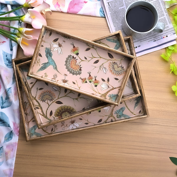 Hummingbirds Wooden Serving Tray Set (Set of 3)