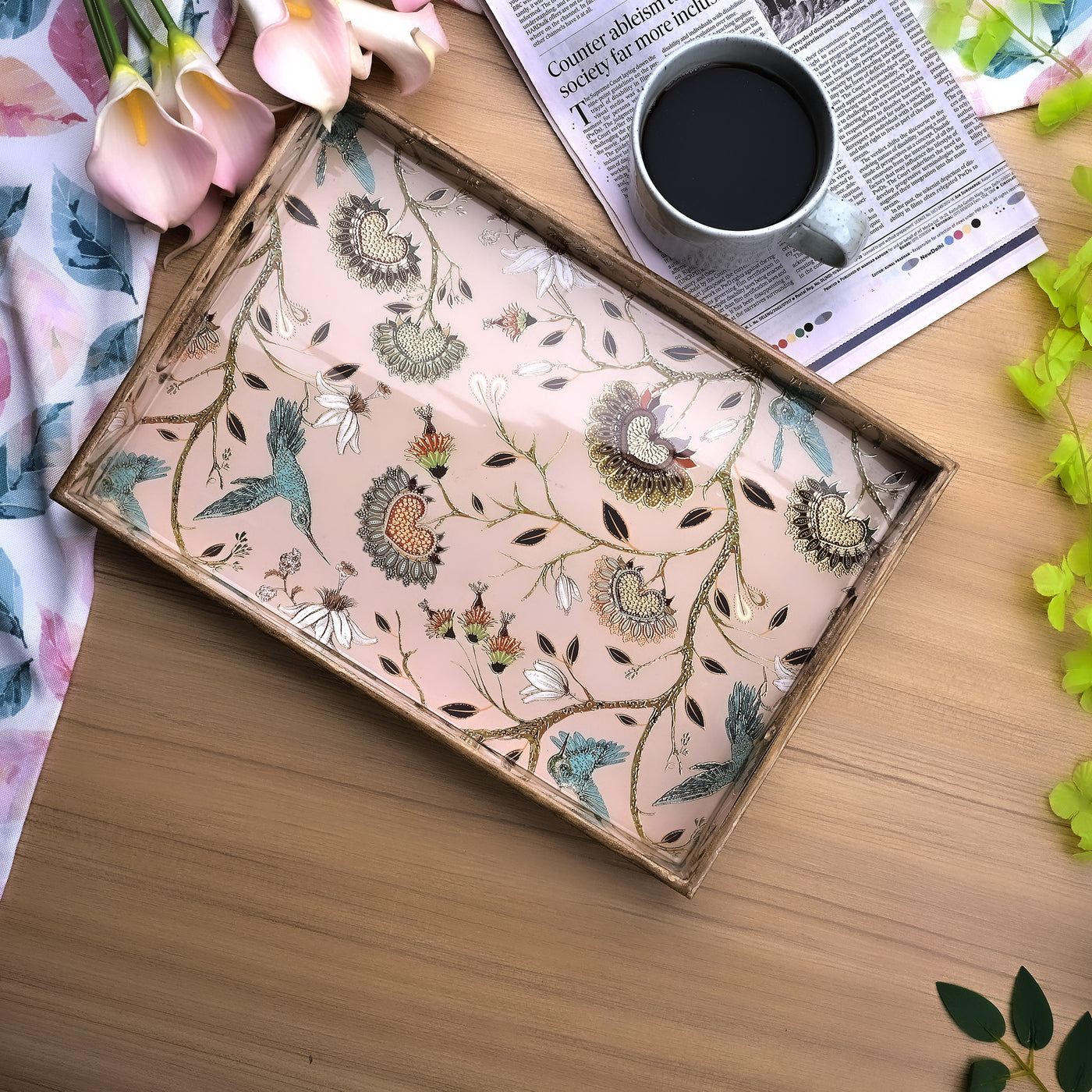 Hummingbirds Wooden Serving Tray Set (Set of 3)