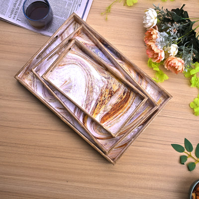 Swirling Marble Wooden Tray (Set of 3)