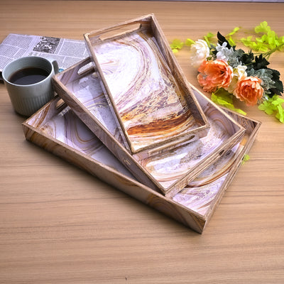 Swirling Marble Wooden Tray (Set of 3)