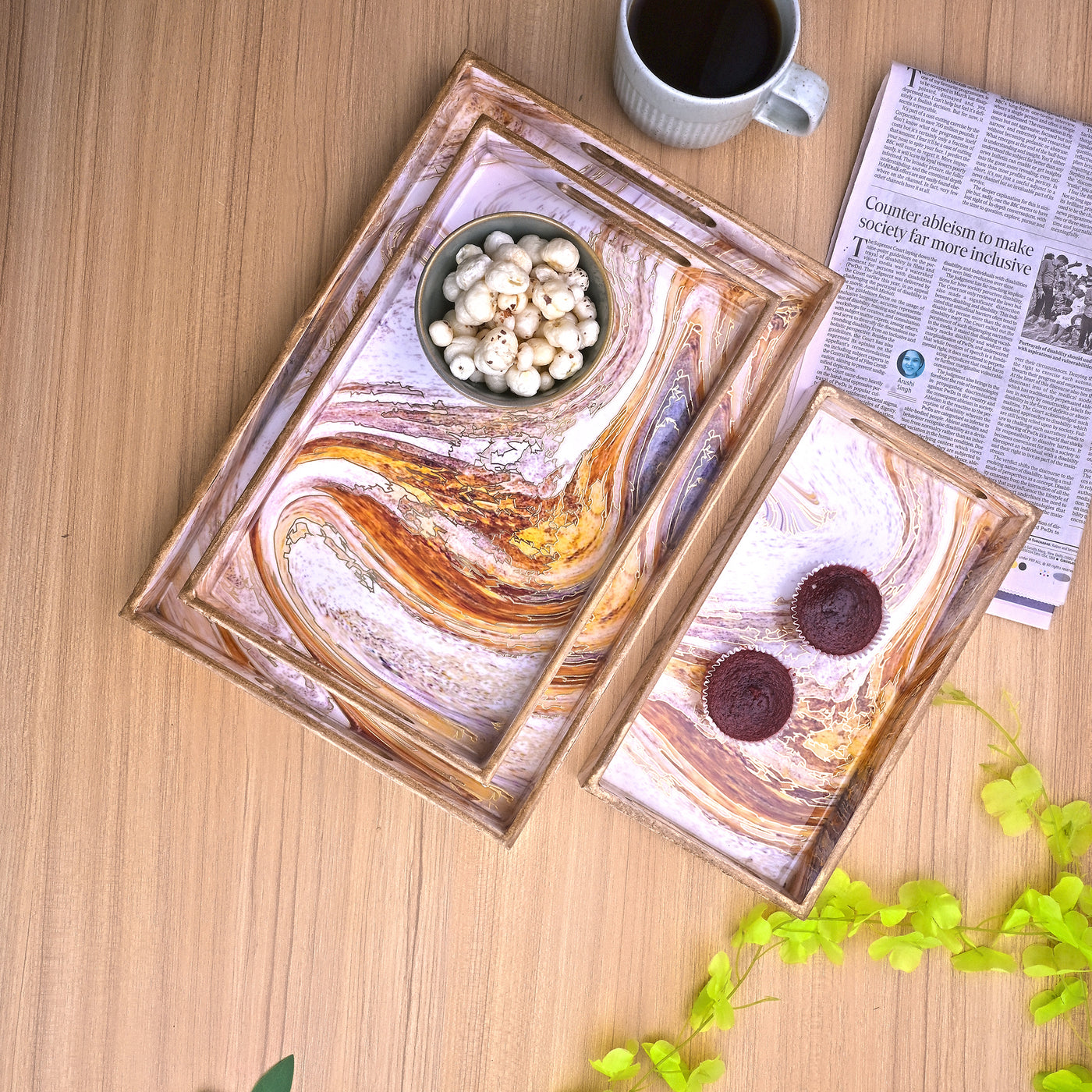 Swirling Marble Wooden Tray (Set of 3)